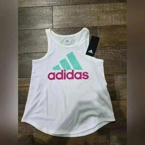 Girls Medium (10/12) Adidas Logo Graphic Tank Top Green And Pink, NEW